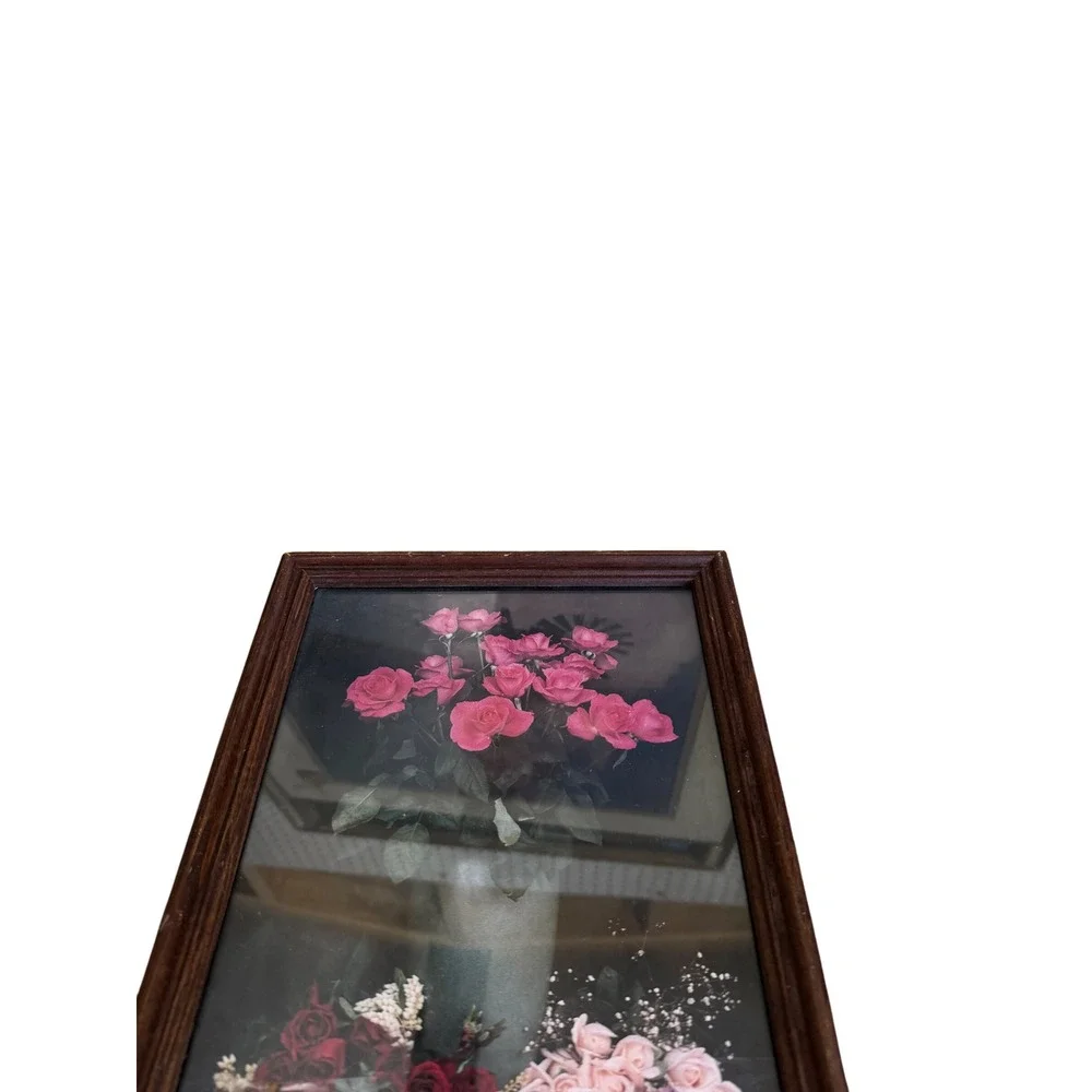 Vintage Framed Pink Rose Floral Still Life Dark Wood Frame 8x10 Cottagecore